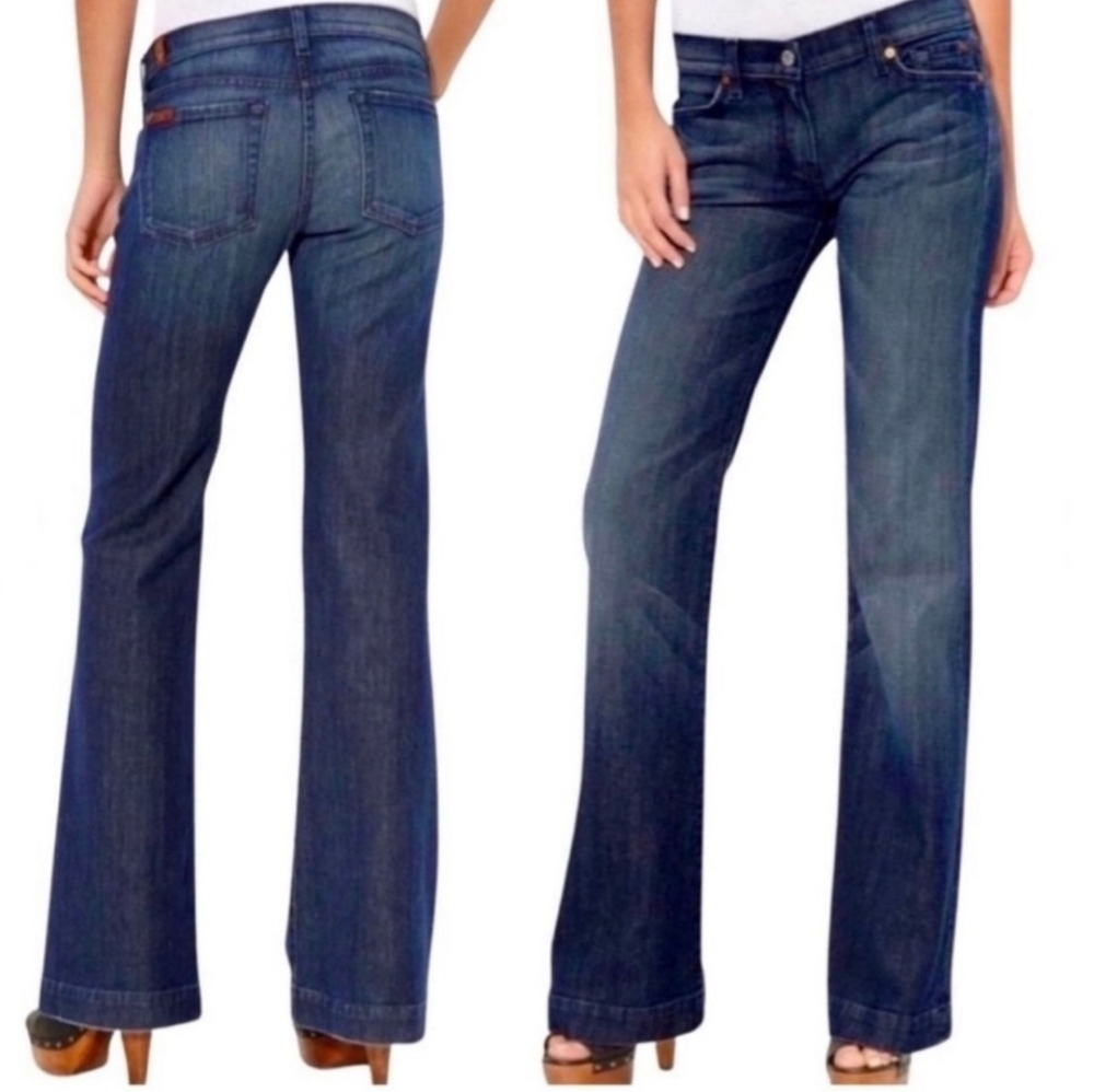 7 For All Mankind The Slim Trouser Dark Blue Flare Jeans Womens Sz‎ 27 70s Style - Picture 2 of 10